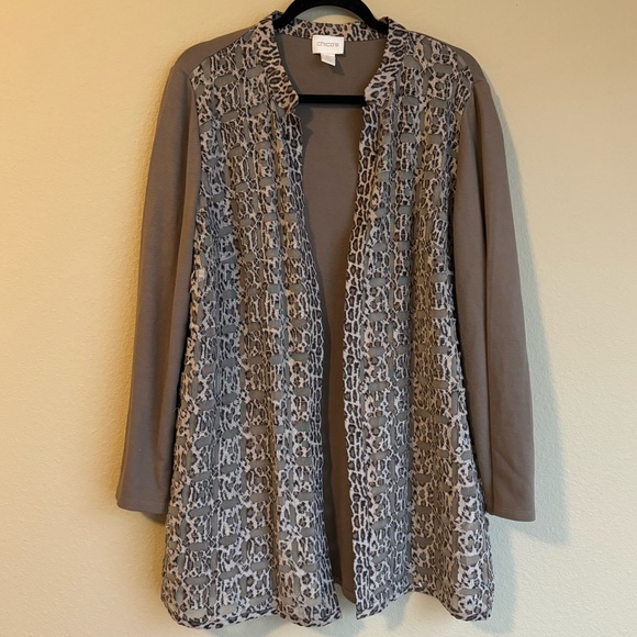 Chico’s Leopard print mesh open front jacket - Picture 3 of 5